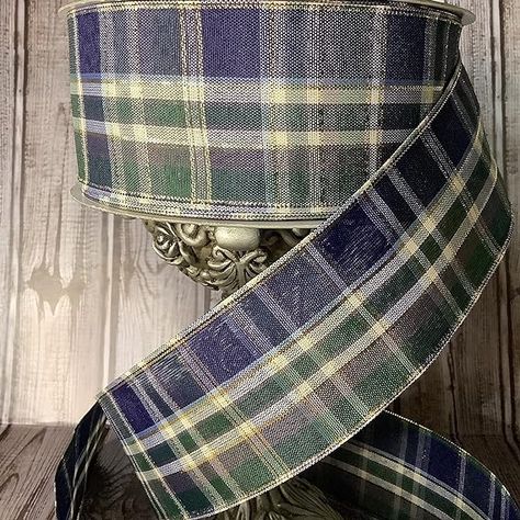 Amazon.com: Wired Ribbon-Blue White and Green Plaid Ribbon-Farmhouse Christmas Ribbon-Fall Ribbon-2.5'' x 5 Yard-Ribbon by The Yard Blue Plaid Christmas, Teal Christmas Tree, Teal Christmas, Light Blue Ribbon, Navy Christmas, Black Watch Tartan, Blue Crafts, Personalized Ribbon, Pabst Blue Ribbon