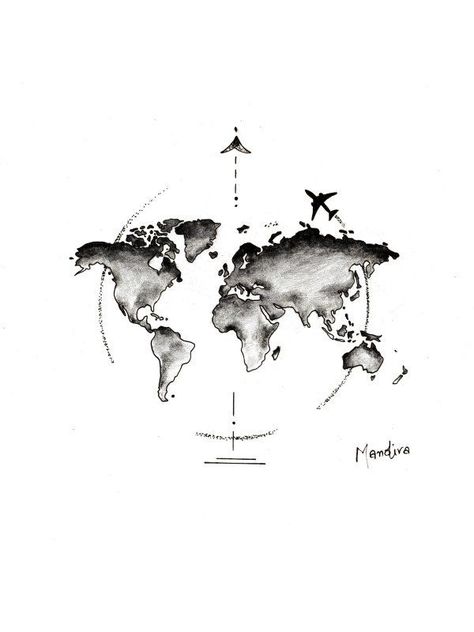 Plane Tattoo Design, World Map Tattoos, Globe Tattoos, Plane Tattoo, Airplane Tattoos, 심플한 그림, M Tattoos, Airplane Print, Map Tattoos