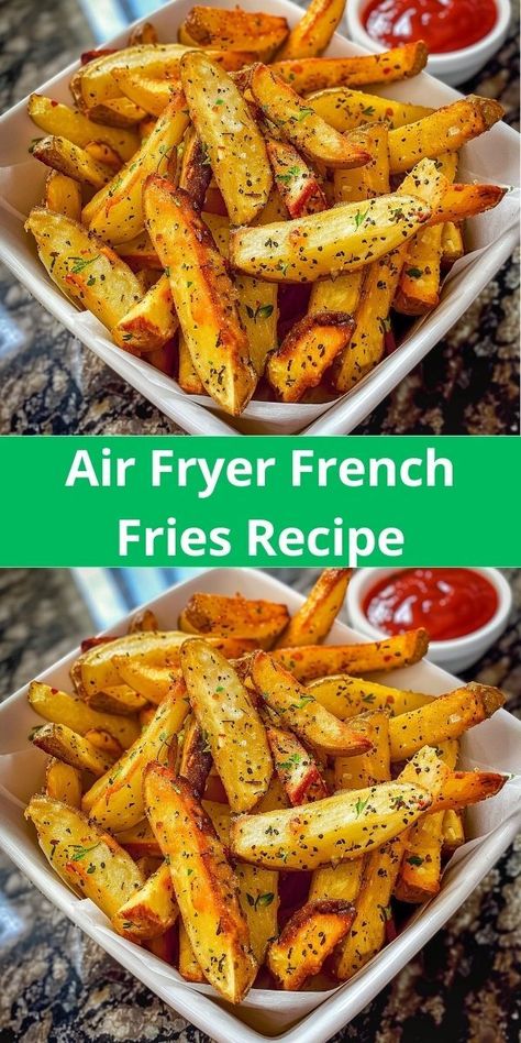 Healthy Air Fryer French Fries: crispy, easy to make, and ready in minutes. A tasty side dish for any meal! Crispy Homemade Fries, Homemade Air Fryer French Fries, Healthy French Fries, Air Fry French Fries, Air Fryer Fries, Air Fry Potatoes, Healthy Fries, Air Fryer French Fries, Making French Fries