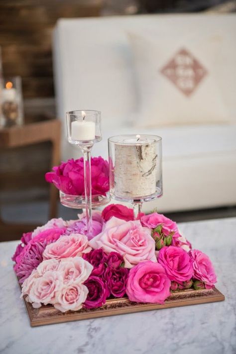 Frame and pink flowers ~ Photography: Carla Ten Eyck, John Cain Sargent, Tammy Swales, Sofia Negron, Laura Decarlo // Floral: Bloom // Design and Planning + via: Bella Design and Planning Pink Wedding Centerpieces, Flowers And Candles, Pink Centerpieces, Hot Pink Weddings, Low Centerpieces, Deco Rose, Sophisticated Bride, Mod Wedding, Deco Floral