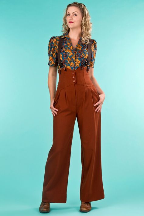 Authentic 1940s & 1950s Vintage Style Jumpsuits and Trousers Online Costume Peaky Blinders, Styling Women, 1940s Fashion Women, Afro Punk Fashion, Estilo Pin Up, Lindy Hop, Look Retro, Vintage Trousers, Vintage Inspired Fashion