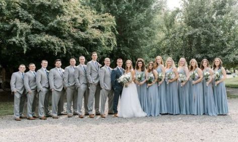 Dusty Blue Bridesmaid Dresses And Groomsmen, Groom And Groomsmen Attire Dusty Blue, Dusty Blue Bridesmaid Dresses Grey Suits, Grey Suit Blue Bridesmaid Dress, Dusty Blue And Grey Wedding Groomsmen, Gray And Dusty Blue Groomsmen, Groomsmen Dusty Blue Attire, Bridesmaids Dresses Dusty Blue, 9 Bridesmaids And Groomsmen