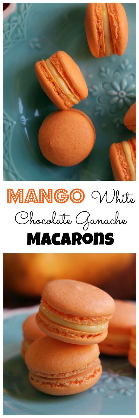 Mango White Chocolate, Ganache Filling, Les Macarons, Macaron Cookies, Macaroon Recipes, White Chocolate Ganache, Macaron Recipe, Chocolate Ganache, Pavlova