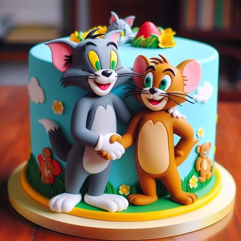 Tom And Jerry Cake Designs, Tom And Jerry Birthday Cakes, Baby Dedication Cake, Maket Pasta, Tom And Jerry Cake, Barbie Dress Cake, Dedication Cake, Decor Tort, Elegant Cake Design