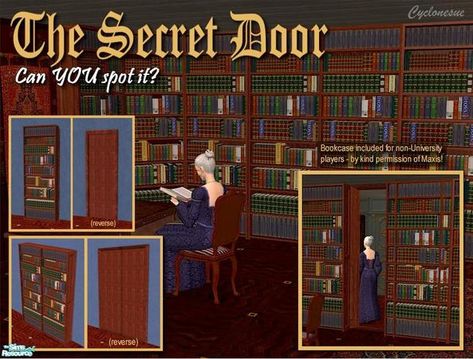 TS2 | Cyclonesue's Secret Bookcase Doors Bookcase Doors, Bookshelf Door, Castle Doors, Invisible Doors, Door Bookcase, Old Bookcase, Bookcase Door, Sims 4 House Design, Sims House Design