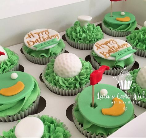 Golf cupcakes for golf lovers. Golf themed party. Golf birthday gift. Dad birthday. Boyfriend bithday. Cupcake Golf Theme, Golf Cupcakes For Men Birthdays, Golf Themed Cupcakes For Men, Retirement Cupcakes For Men, Golf Cupcakes For Men, Golf Birthday Cupcakes, Golf Themed Cupcakes, Golf Treats, Golf Themed Birthday Party For Men