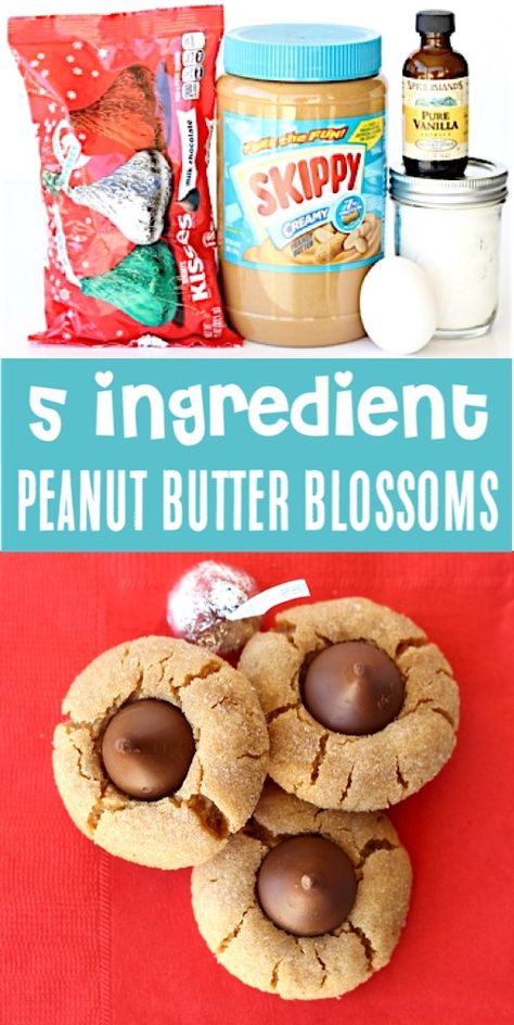 Easy Peanut Butter Kiss Cookies Recipe! {5 ingredient Blossoms} - The Frugal Girls Hershey Kiss Cookie, Peanut Butter Kiss Cookies Recipe, Kiss Cookies Recipe, Kiss Cookie, Kiss Cookie Recipe, Hershey Kiss Cookies, Oreo Cake Pops, Peanut Butter Kiss, Peanut Butter Kiss Cookies