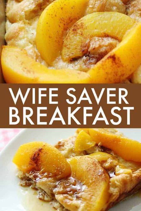 Wife Saver Breakfast - Make the night before to enjoy the next morning! This recipe is a sweet and filling way to start your day. Wife Saver Breakfast, Wife Saver, Sweet Egg, Cheap Clean Eating, Breakfast And Brunch, Peach Slices, Fruit Dishes, Christmas Breakfast, Nutritious Snacks