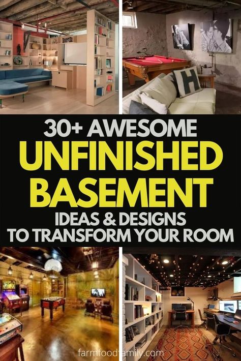 31+ Unfinished Basement Ideas & Designs To Spruce Up Your Room (2022) Unfinished Basement Walls, Unfinished Basement Bedroom, Cheap Basement Ideas, Basement Gym Ideas, Unfinished Basement Ideas, Basement Organization, Old Basement, Basement Fireplace, Dream Basement