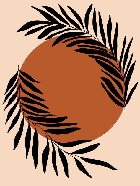 boho leaves minimal art digital orange rust pretty simple print sticker redbubble Boho Art Simple, Boho Leaves Painting, Flower Digital Art Illustrations, Boho Digital Art, Boho Flowers Drawing, Boho Posters Art Prints, Boho Designs Art, Boho Art Drawings Bohemian, Art On Canvas Easy