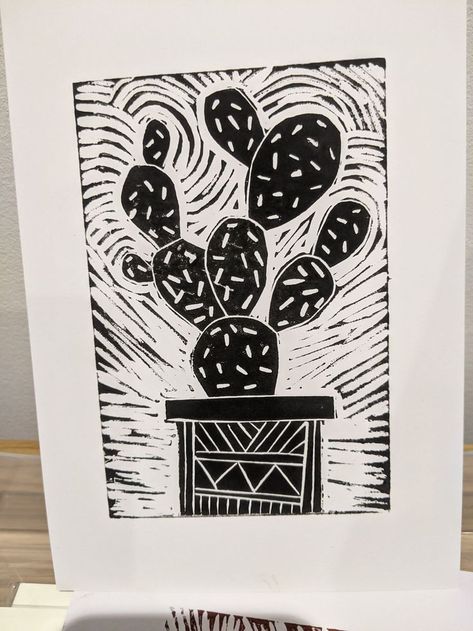 Lino Printing, Lino Print, Linocut Prints, Wood Blocks, Linocut, Block Print, Art Ideas, Cactus, Branding