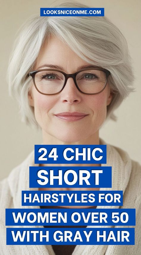 Explore 27 gorgeous short hairstyles that celebrate gray hair in all its beauty. Great for adding volume and framing the face for women over 50. #EmbraceGray #ShortHairIdeas #Over50Fashion Healthy Gray Hair, Haircut Gray Hair, Grey Bob Hairstyles, Short Hairstyles Over 50, Headbands For Short Hair, Grey Hair Over 50, Chic Short Hair, Short Hair Tomboy, Grey Hair Inspiration