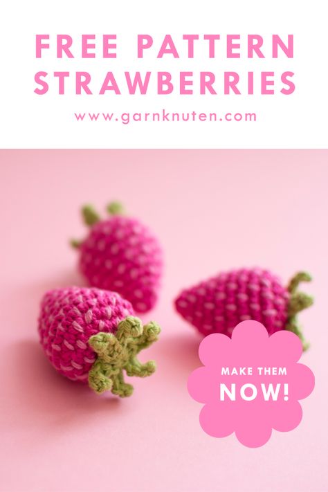 Free crochet amigurumi strawberry pattern | Garnknuten | Make these cute and easy amigurumi strawberries! Here you'll find the free crochet pattern! #crochet #free #pattern #amigurumi #strawberry Amigurumi Strawberry, Strawberry Keychain, Free Crochet Amigurumi, Strawberry Earrings, Crochet Strawberry, Crochet Fruit, Crochet Mignon, Confection Au Crochet, Crochet Keychain Pattern