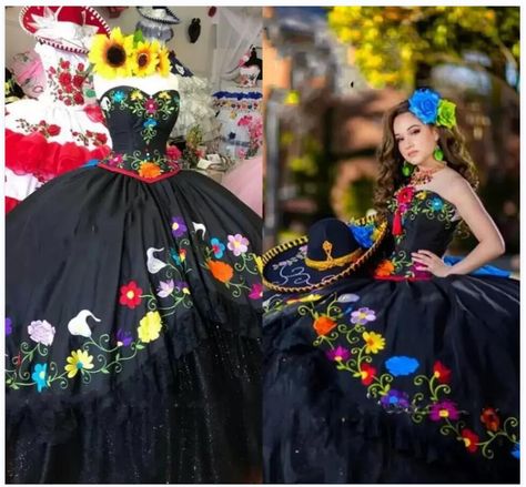 Charro Chambelanes Outfits Quinceanera, Black Charro Quinceanera Theme, Quincenera Dresses Mexican, Mexican Style Quinceanera Dresses, Mexican Style Quinceanera, Mexican Theme Quinceanera Dresses, Mexican 15 Dresses, Quince Charro Dresses, Charo Quinceanera Dresses