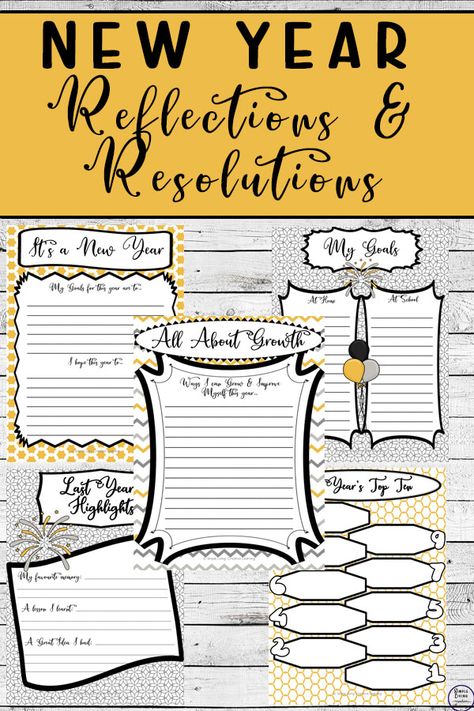 These gorgeous New Year Reflections and Resolutions printables are a great way to reflect on the past year and create priorities for the year ahead. New Years Reflection, New Years Resolution Kids, Reflection Ideas, New Years Resolutions Template, November Classroom, New Years Resolution List, Homeschool Holidays, Middle School Math Classroom, New Year Resolution