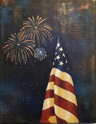 Tracys Paint and Pen: Fourth of July Fireworks 11x14 acrylic on canvas.  I used texture paste and lots of metallic paint in addition to acrylic paint on this painting.  It was a relaxed, spontaneous painting.  :) Fourth Of July Fireworks, American Flag Painting, Art Videos For Kids, Canvas Art Painting Acrylic, American Flag Art, Patriotic Pictures, 4th July Crafts, Flag Painting, Summer Painting