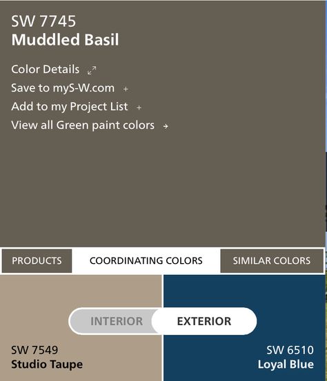 Ext paint colors?? Muddled Basil for trim, Studio Taupe for base & Loyal Blue for door Muddled Basil, Magnetic Gray, Red Bay, Accent Wall Designs, Porch Colors, Green Paint Colors, Room Additions, Interior Paint Colors, House Paint Exterior