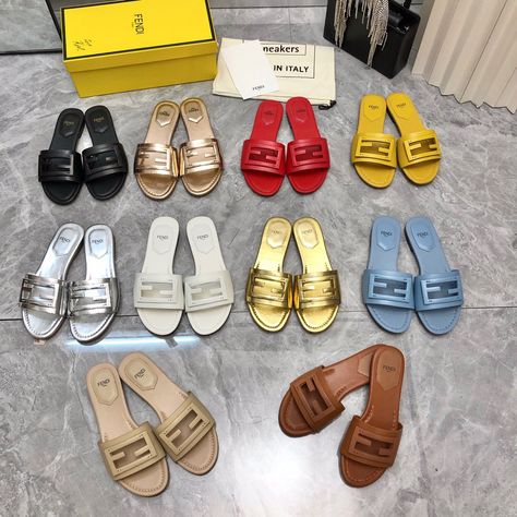 Fendi FF woman leather sandals slippers Fendi Slippers, Fendi Sneakers, Luxury Slides, Slide Slippers, Sandals Slippers, Fendi Shoes, Leather Sandals Women, Comfortable Tops, Women Sandals