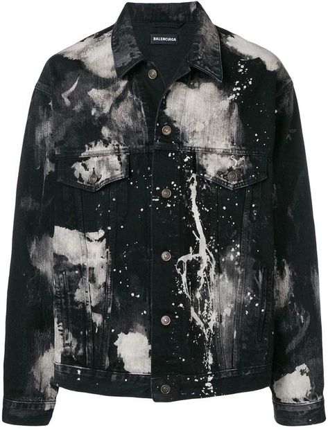 Balenciaga Denim Jacket, Denim Jacket Men Style, Bleached Denim Jacket, Jeans Grunge, Painted Denim Jacket, Custom Denim, Bleached Denim, Painted Denim, A Jacket