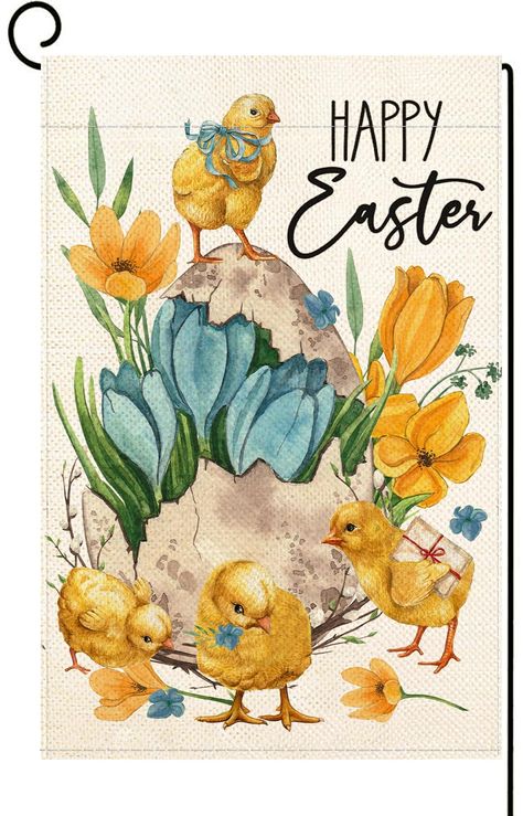 PRICES MAY VARY. 【Premium Fabric & Double Sided Printed】Easter garden flags are made of upgraded heavy 2 layers durable burlap fabrics. It is both sided well printed to make hosts & guests can see the welcome sign from any angel of the garden. 【Weatherproof & Well Made】 The upgraded heavy 2 layers fabrics both printed, plus super strong sewing made, as well the premium dyestuff, all together makes the spring floral chicken egg garment flags can stand the long season winds, rains or snows, but st Farmhouse Outside, Floral Chicken, Easter Garden, Spring Chicken, Farmhouse Decoration, Burlap Fabric, Yard Flags, Chicken Eggs, Spring Floral