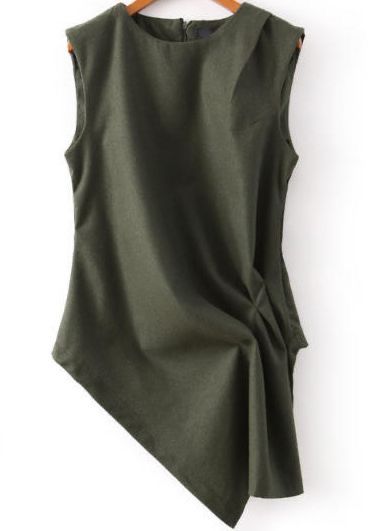 Woolen Tops, Cheap Tank Tops, 일본 패션, Asymmetrical Blouse, Moda Chic, 가을 패션, Green Blouse, Sleeveless Vest, Sewing Clothes