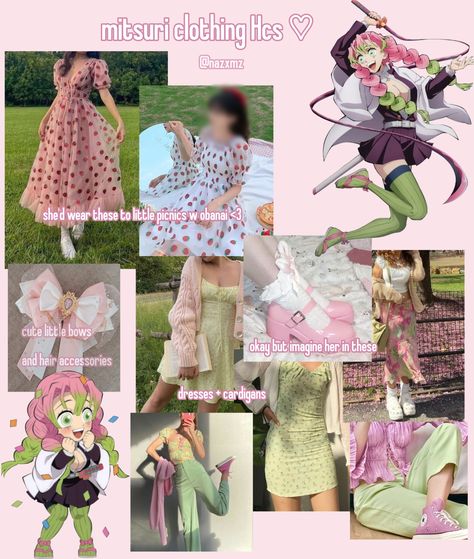 Mitsuri Kanroji Outfit Ideas, Mitsuri Outfit Ideas, Mitsuri Inspired Outfit, Mitsuri Kanroji Outfit, Mitsuri Clothes, Clothes Stayl, Character Inspired Outfits Anime, Mitsuri Outfit, Mitsuri Kanroji Aesthetic