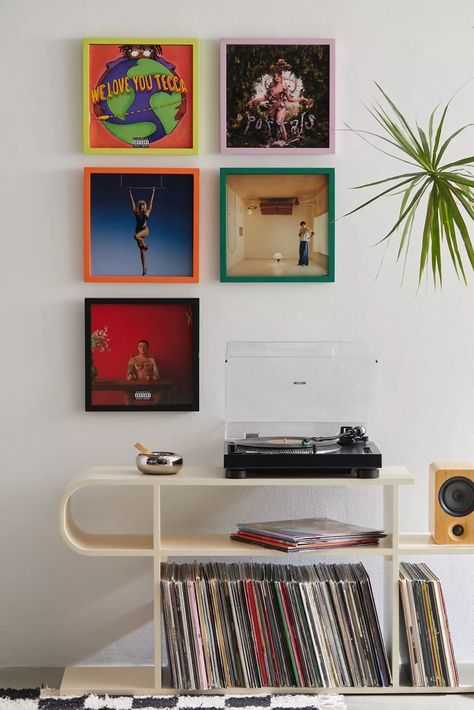 Vinyl Album Frame | Urban Outfitters Vinyl Record Frame Display, Record Shelves Wall, Vinyl Store Design, Music Corner Room, Vinyl Set Up, Music Studio Room Ideas, Vinyl Corner, Vinyl Record Room, Vinyl Record Display