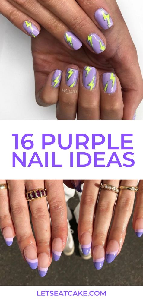 Looking for the next incredible manicure? These 16 bold purple nail designs will give your nail tech some pretty fun ideas for how to paint your next set. Purple Nail Designs For Short Nails, Painted Gel Nails Ideas, Purple Gel Nails Ideas Short, Purple Nail Art Designs Acrylics, Fun Purple Nail Designs, Unique Purple Nails, Nail Designs Simple Purple, Purple Nail Art Designs French Tips, Neon Purple Nails Design