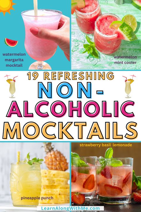 Summer Non Alcoholic Drinks, Swig Drinks, Margarita Mocktail, Best Mocktails, Pink Lemonade Recipes, Virgin Cocktails, Mocktail Drinks, Basil Lemonade, Birthday Backdrops