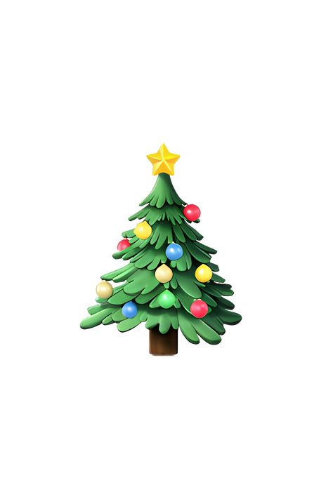 The emoji 🎄 depicts a green Christmas tree with a brown trunk. The tree has several layers of branches that are decorated with colorful ornaments, such as red, blue, and gold balls, and a yellow star on top. The tree also has a few white snowflakes on its branches, indicating that it is a winter holiday tree. Overall, the emoji represents the festive and joyful spirit of Christmas. Emoji Christmas Aesthetic, Christmas Tree Icons, Ios Emoji Christmas, New Christmas Emojis, Emoji Stickers Iphone Christmas, Cute Icons Christmas, Christmas Tree White Background, Cute Emoji Christmas, Cute Ios Emoji Christmas