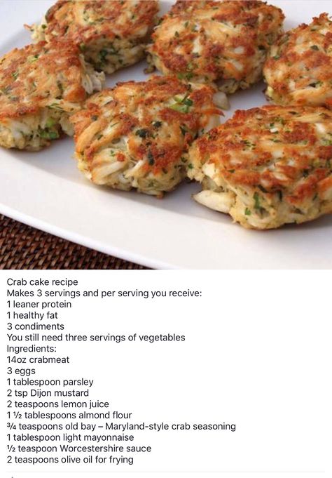 Lean and Green - Crab Cakes Optavia Diet, Optavia Lean And Green Recipes, Medifast Recipes, Optavia Lean And Green, Crab Cake Recipes, Lean Protein Meals, Lean And Green, Green Meals, Healthy Living Recipes