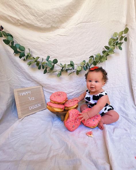 6 month photos, baby, half dozen, birthday Donut Grow Up Photoshoot 6 Months, Half A Dozen Donuts Birthday, Half Birthday Donut Theme, Happy Half Dozen, Half A Dozen Photoshoot, Happy Half Dozen 6 Months, Half Dozen Baby Photoshoot, 6 Month Donut Photoshoot, Half Dozen Birthday Photo