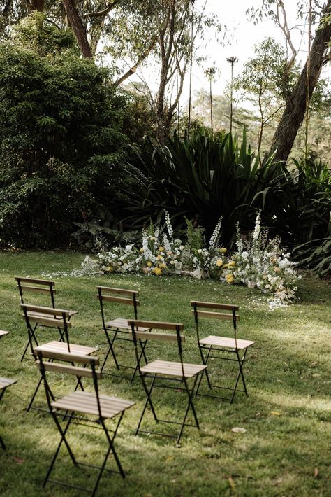 Wildly romantic and whimsical ground arbour | wedding inspiration | wild meadown styled shoot | The Naked Florist | Wild Wind Co Mt Tamborine, Wedding Alters, Together Journal, Ceremony Chairs, Modern Wedding Flowers, Garden Weddings Ceremony, Wedding Arbour, Sydney Wedding, Ceremony Flowers