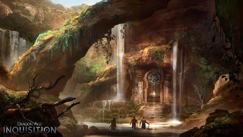 Related image Lukisan Lanskap, Waterfall Art, Concept Art World, Dragon Age Inquisition, Desert Art, Fantasy City, Fantasy Setting, Fantasy Places, Environment Design