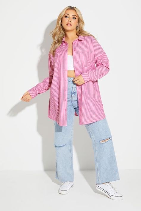 Plus Size Shirts For Women, Oversized Shirt Outfit, Pink Striped Shirt, Floral Shirts, Striped Shirt Women, Check Shirts, Blouse Plus Size, Pink Pin, Crisp White Shirt