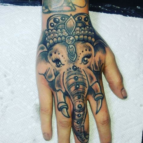 Elephant hand tattoo Elephant Hand Tattoo, Elephant Tattoo On Hand, Elephant Tattoo Design, Ganesha Tattoo, Cute Hand Tattoos, Tattoos For Women Half Sleeve, Hand Tattoos For Women, Leg Tattoos Women, Small Hand Tattoos