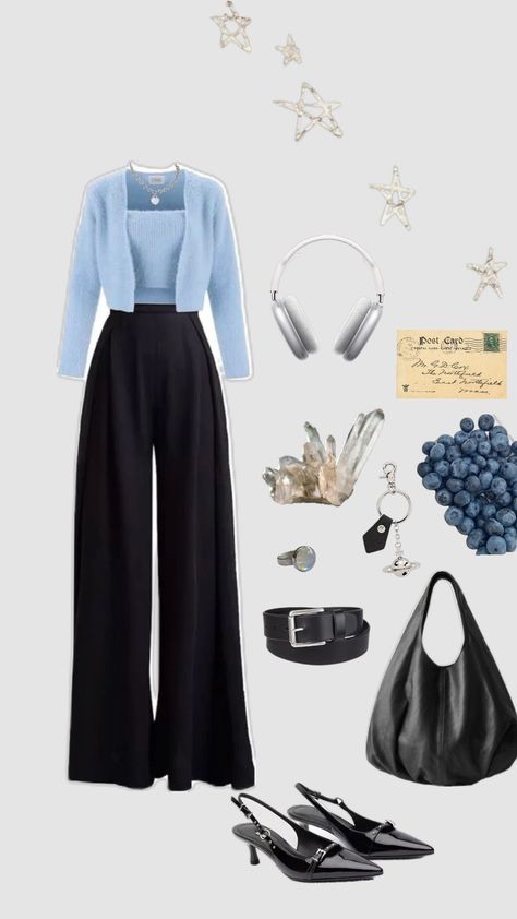 #outfit #outfitaesthetic #blue Blue And White Classy Outfit, Dark Blue And White Outfit, Light Blue And Black Outfit, Dark Blue Outfit Ideas, Midnight Blue Outfit, Blue Outfit Party, Fashion Definition, Winter Wonderland Outfit, Sky Blue Outfit