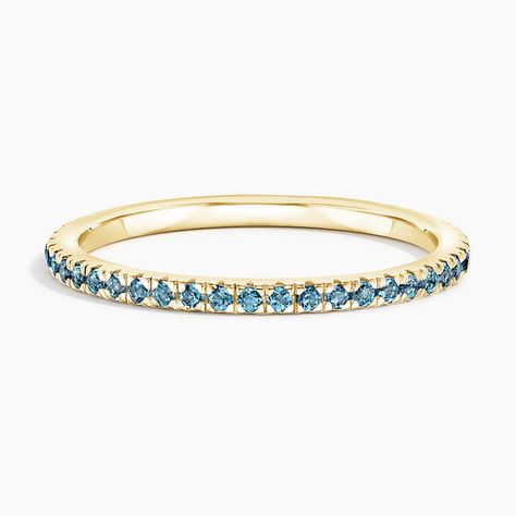 Luxe Ballad London Blue Topaz Wedding Ring - 18K Yellow Gold. This petite ring features scalloped pavé London Blue topaz in elegantly sculpted prongs that extend three-fourths of the way around the band, leaving a small sizing bar in back. Blue Topaz Ring Gold, Blue Wedding Band, Topaz Wedding Ring, Sky Blue Topaz Ring, Eternity Ring Gold, Petite Ring, London Blue Topaz Ring, Wedding Anniversary Rings, Sky Blue Topaz