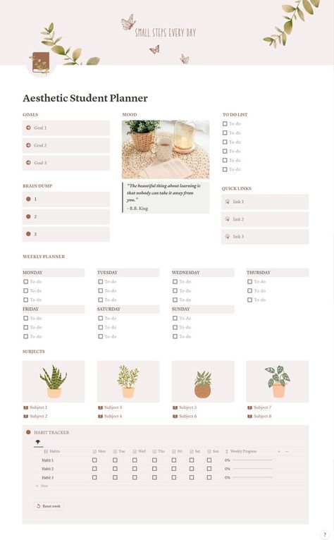 notion free templates for students Notion Template Minimalist, Minimalist Notion Template, Minimalist Notion, Notion Meal Planner, Notion Templates For Students, Habit Tracker Notion, Notion Pages, Notion Template Ideas, Study Planner Free