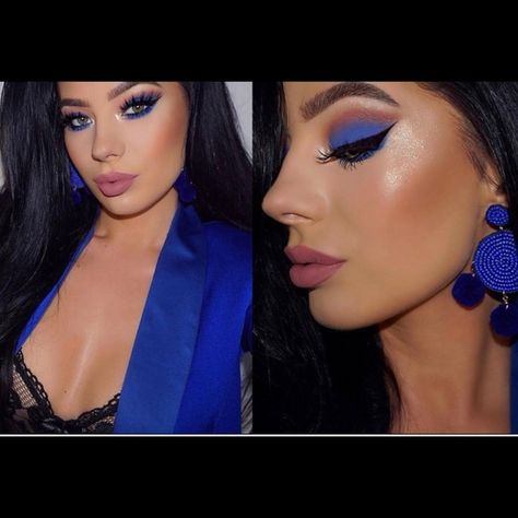 Mac Cosmetics Eyeshadow, Neon Prom Dresses, Blue Eyeshadow Looks, Wedding Guest Makeup, Blue Makeup Looks, Cute Eyeshadow Looks, Prom Makeup Looks, Below The Knee Dresses, Baby Blue Dresses