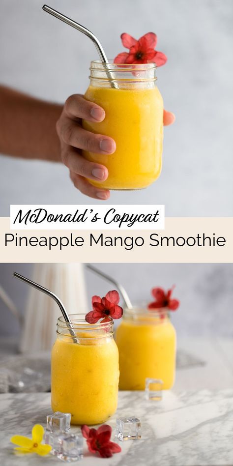 Smoothies With Frozen Mango, Mango Pineapple Smoothie Mcdonalds, Smoothies With Pineapple Juice, Pineapple And Mango Smoothie, Frozen Mango Smoothie, Rhubarb Punch, Copycat Mcdonalds, Pineapple Mango Smoothie, Mango Smoothie Recipe