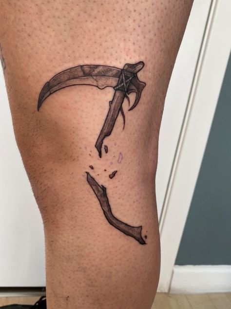 Grim Reaper Scythe Tattoo, Reaper Scythe Tattoo, Scythe Tattoo, Reaper Scythe, Grim Reaper Scythe, Random Ideas, Grim Reaper, Tattoos And Piercings, Small Tattoos