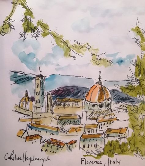 Florence Italy. Watercolor and Ink by Caroline Heydenrych Italy Sketches, Italy Watercolor, Famous Art Paintings, Architecture Drawing Sketchbooks, Travel Art Journal, Watercolor Art Journal, Italy Painting, Travel Painting, Italy Art