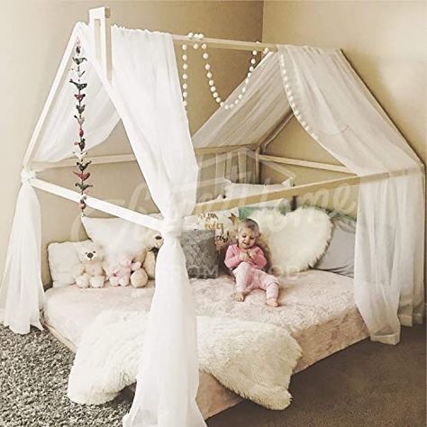 Diy Montessori Bed, Toddler Bed Tent, Kids Floor Bed, Diy Toddler Bed, Toddler House Bed, Montessori House, Toddler Bed Frame, Nursery Idea, Queen Frame