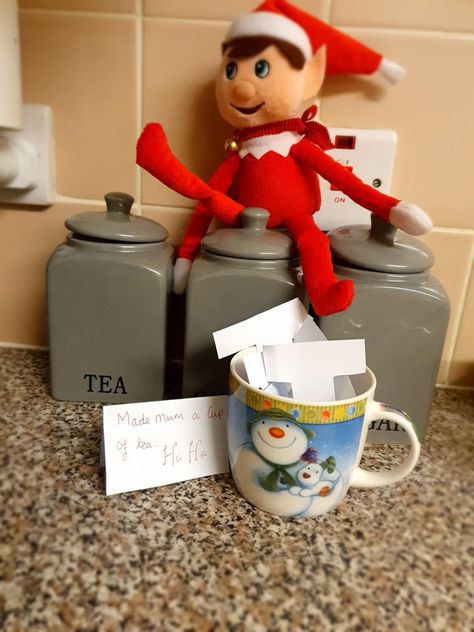 Making Tea, Make Tea, Elf Antics, How To Make Tea, Shelf Ideas, Cup Of Tea, Elf On The Shelf, Elf, Tea Cups