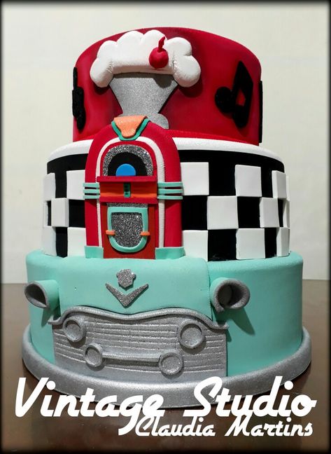 Sock Hop Birthday Cake, 50s Diner Cake, 1950s Birthday Cake, 50s Cake Theme, 50s Cake Ideas, 1950s Cake Ideas, 50s Themed Cake, 50s Birthday Cake, Grease Cake