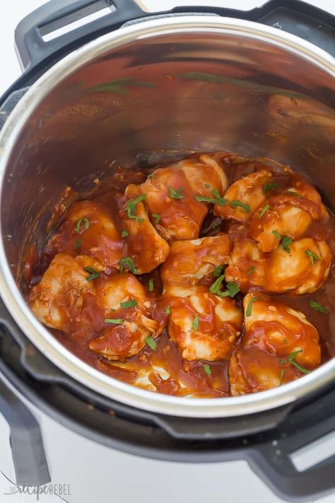 These Instant Pot Chicken Thighs are an easy, healthy dinner made right in your electric pressure cooker! Add your own sauces and seasonings or bbq sauce. Quickly and easily cook chicken thighs in your Instant Pot from FRESH or FROZEN -- no need to thaw! Chicken Thighs Bbq, Bbq Instant Pot, Barbecue Chicken Thighs, Instant Pot Chicken Thighs, Bbq Chicken Thighs, Pressure Cooker Chicken, Easy Healthy Dinner, Boneless Chicken Thigh Recipes, Cook Chicken