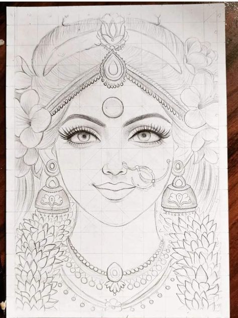 Maa Durga Drawing, Durga Drawing, Canvas Art Painting Abstract, Bengali Art, Paper Art Design, Pencil Sketch Images, How To Make Drawing, Female Art Painting, Maa Durga