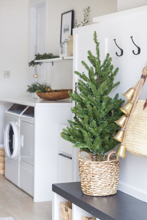 The Laundry Room Decorated For Christmas And A New Washer-Dryer Scandinavian Laundry Room, Washer And Dryer Set, Room Decorated For Christmas, Laundry Room Garage, Laundry Room Decorating, New Washer And Dryer, Decorate For Christmas, Bathroom Laundry Room, Scandi Christmas