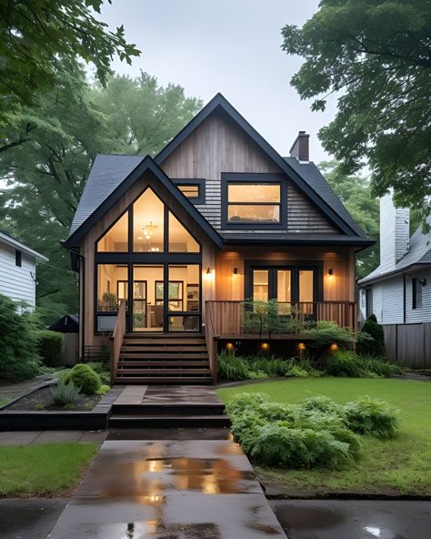 Forest Small House, Modern Suburban House Exterior, Small Barn House, Industrial Living Room Design, Farm Style House, Cottage Porch, Modern Small House Design, Bg Design, Suburban House